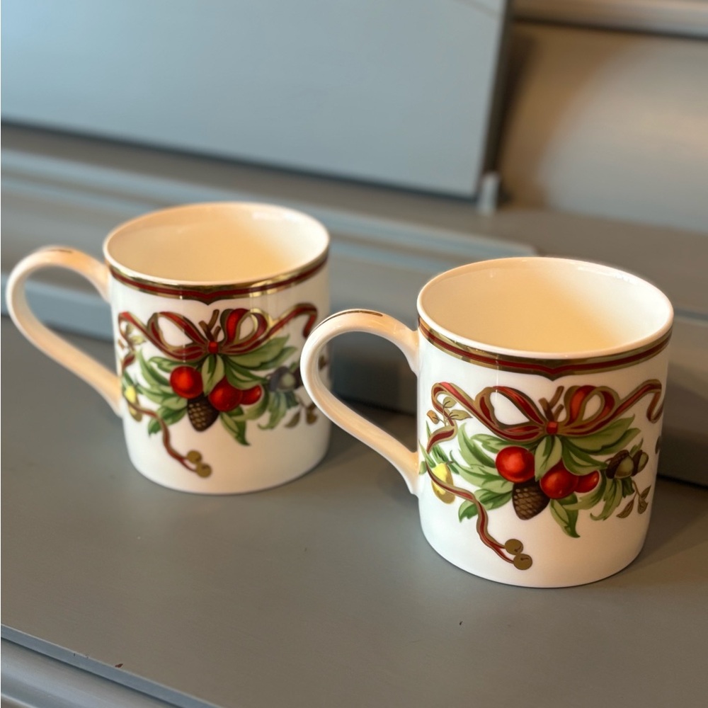 Tiffany & Co Cream and Red Holiday Mugs